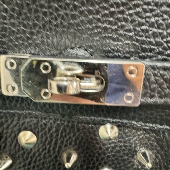 Melrose Glam Birken Style Black Leather Handbag Silver Stud Embellishments - Picture 4 of 16